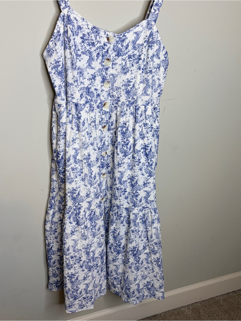 Blue and White Floral Midi Dress Size Large